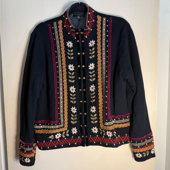 Icelandic Design Jackets & Blazers - Icelandic Designs wool floral embroidered lined sweater jacket cottagecore Large